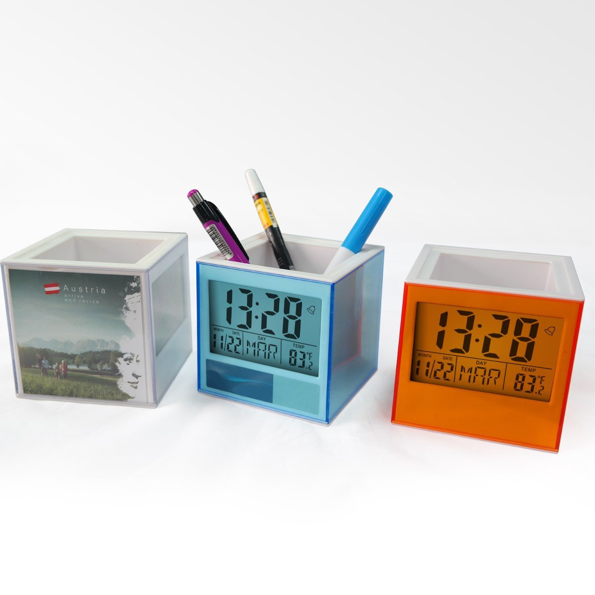 Home Decor Desk Digital Clock Pen Stand Holder with Penholder Date Temperature for ClassroomHotel