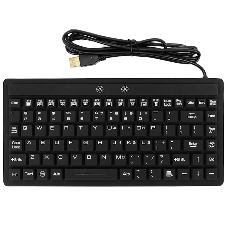 Washable Medical Industrial Keyboard with LED Backlight and Pointing Device Compact Whole Seal Black