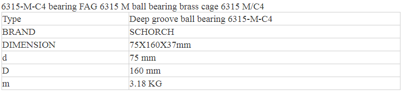 6315MC4 Bearing Brass Cage 6315 MC4 FAG Ball Bearings