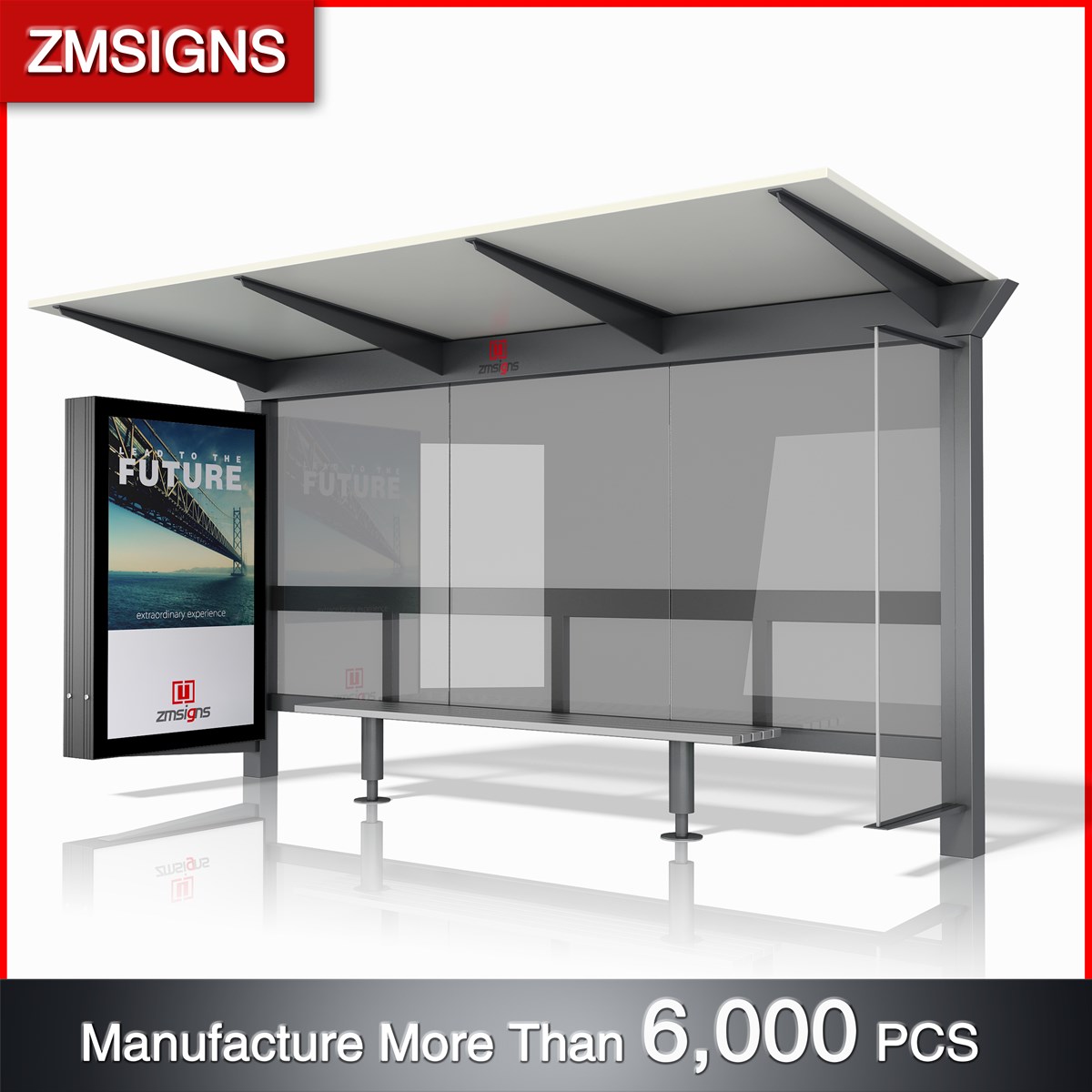 ZMBS22 Galvanized steel advertising bus stop shelter with light box