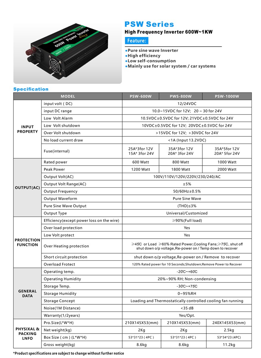 inverter off grid pure sine wave 1000w price