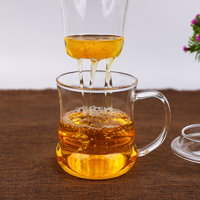 wholesale three part glass tea maker glass coffee mugs with filter cup