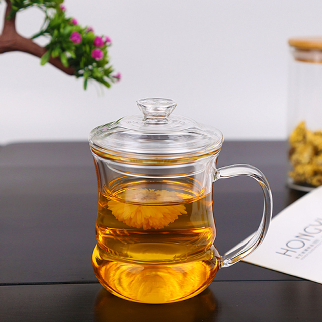 wholesale three part glass tea maker glass coffee mugs with filter cup