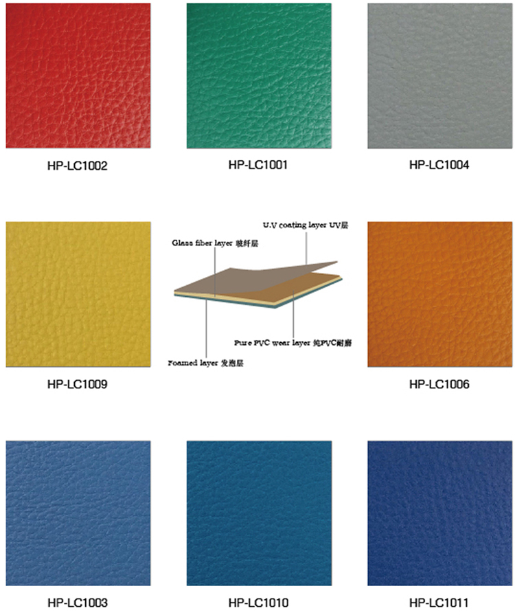 Green color 45mm indoor badminton courts use Litchi PVC sports flooring