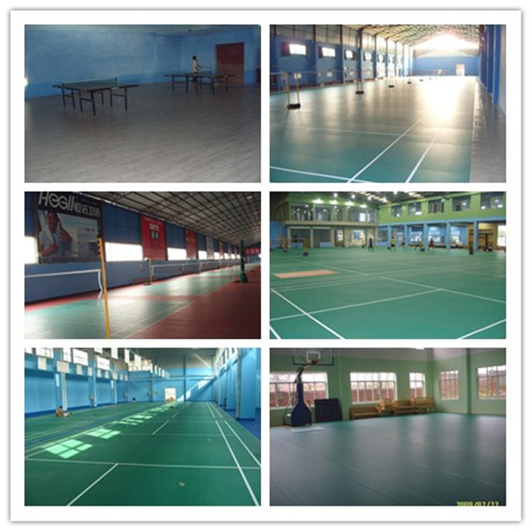 Green color 45mm indoor badminton courts use Litchi PVC sports flooring