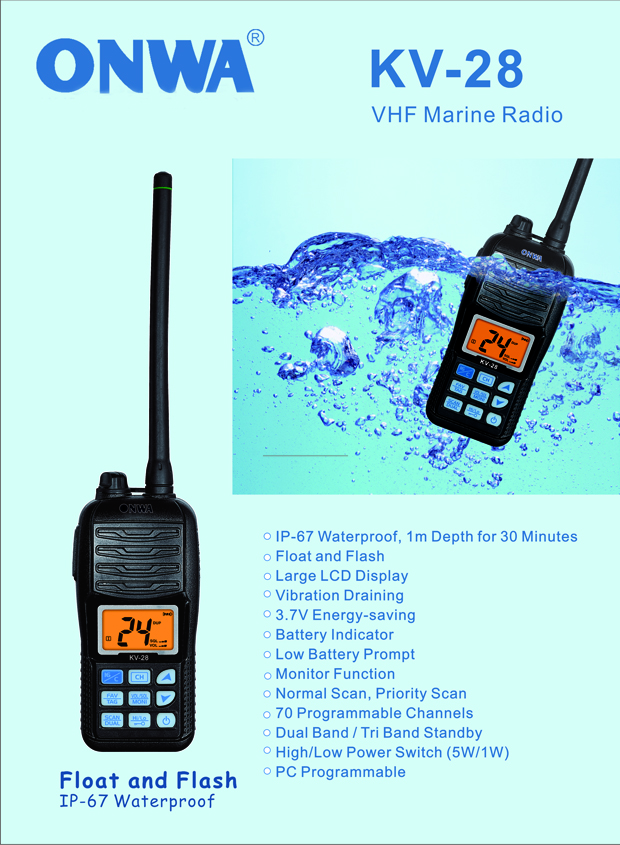 KV28 VHF Marine Portable Waterproof TransceiverFloat VHF Radio Floats and Flashes