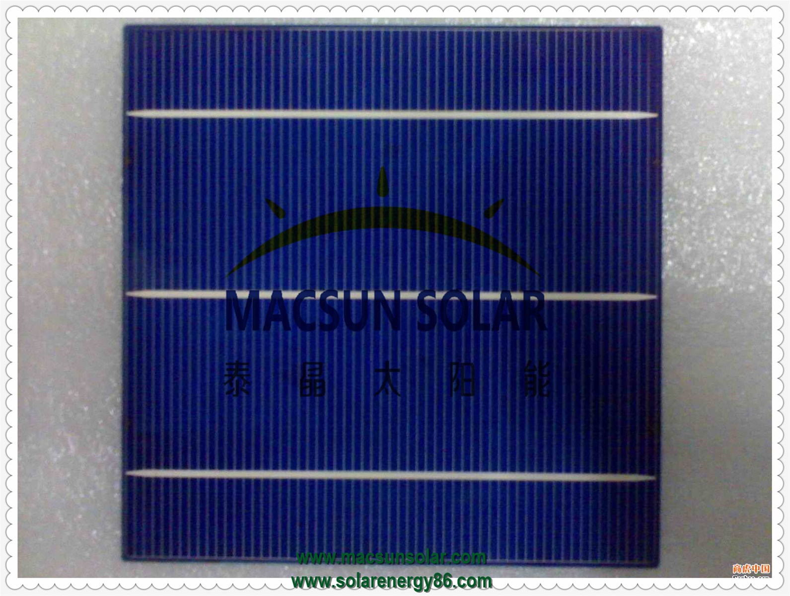 Blue antireflecting coating silicon nitride Aluminum back surface field 15mm wide bus bars 20mm wide soldering pads