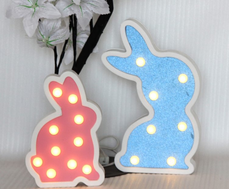 customized battery kids bedroom led wooden bunny night light