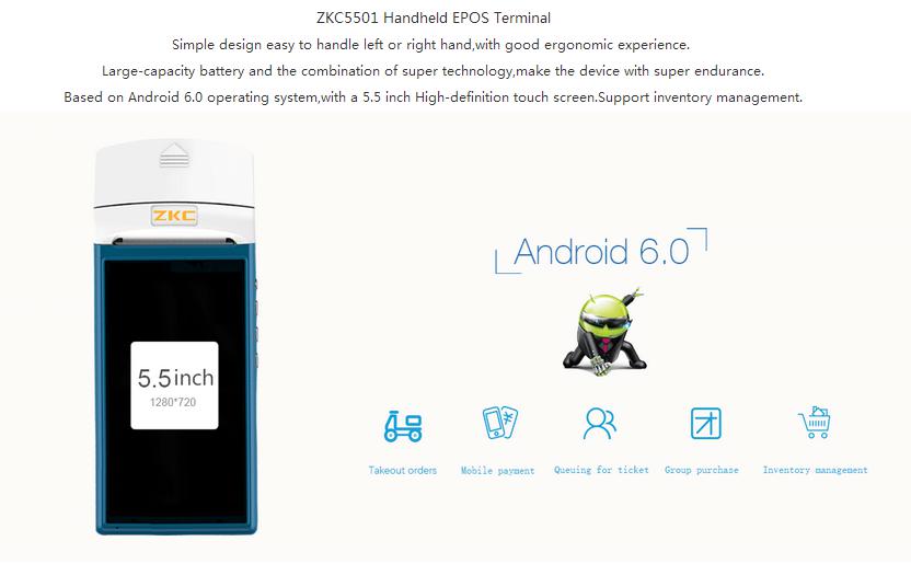 Android 60 touch screen handheld pos with 3g wifi GPS bluetooth printer scanner