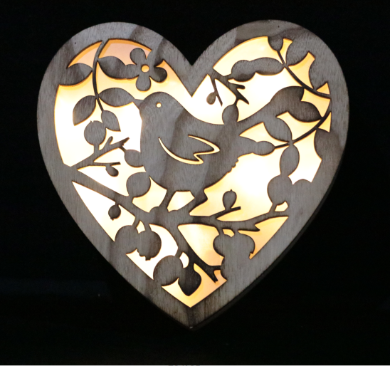 engrave customized bird and laurel heart wooden light box party home decoration