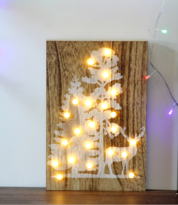customized tree and deer LED home wooden wall decorative board