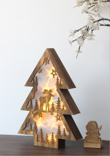 2017 cheap deer wooden LED decorative standing Christmas tree light