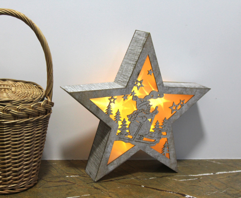 2017 cheap snowman wooden LED Christmas star light