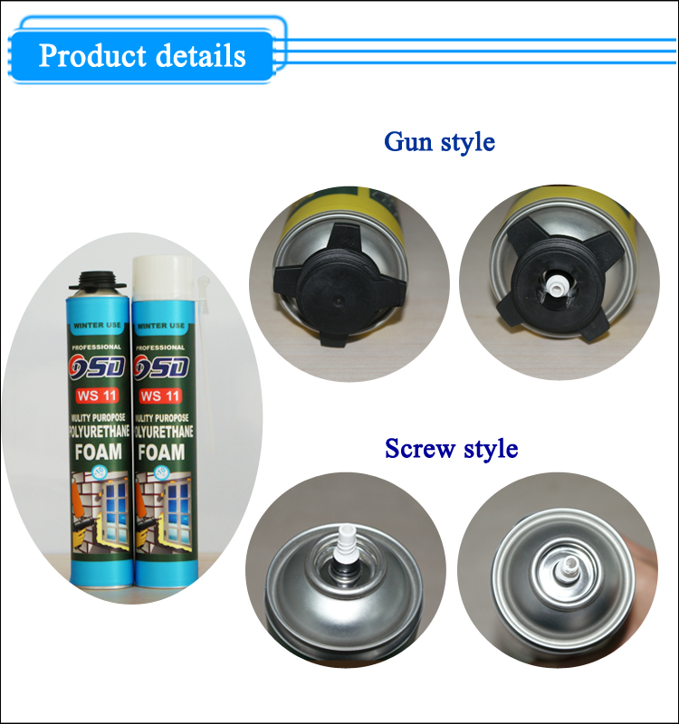 china 750ml 500ml low temperature insulation expanding PU spray foam