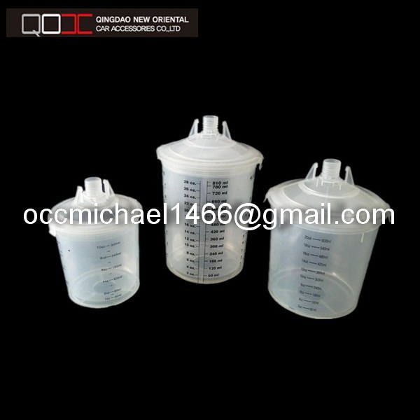 Calibrated and Ratio PP Paint Mixing Cup on Spray Gun