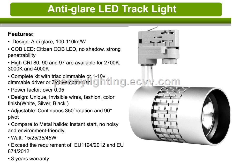 AntiGlare COB LED spot track light LED track light 25W 35W