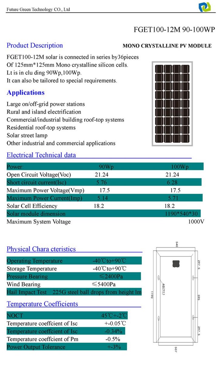 Flexible 100W Mono PV Power Photovoltaic Solar Module