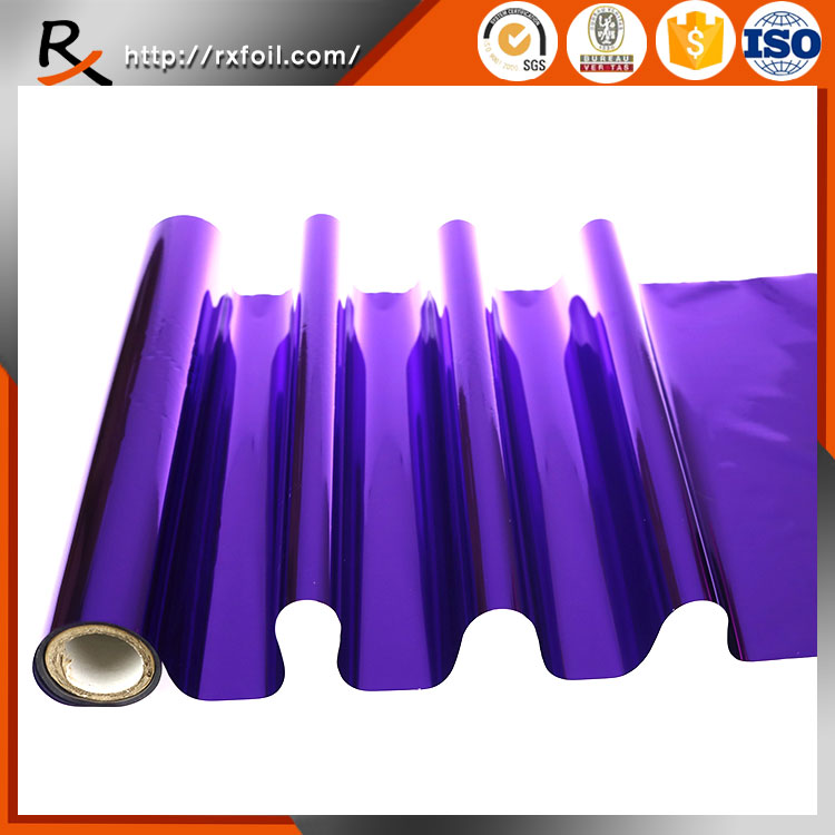 Purple hot stamping foil printing on fabric