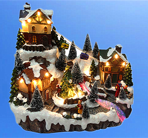 Fiber Optic and LED Christmas Polyresin Village with Music and Movement Christmas Gift