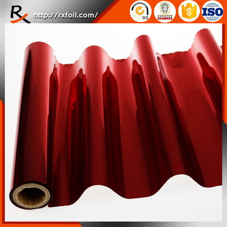 Red color hot stamping foil printing on fabric garment