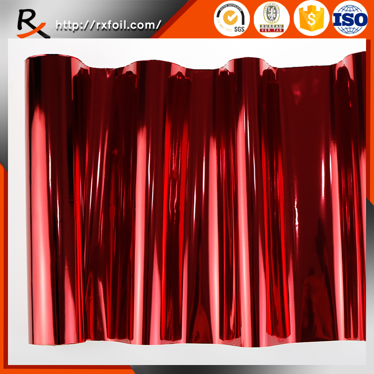 Red color hot stamping foil printing on fabric garment