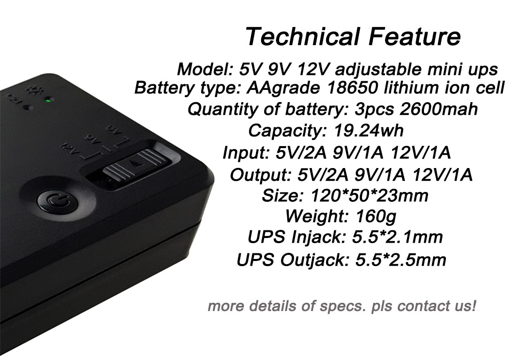 WiFi router use rechargeable backup charger mini ups battery backup dc voltage selectable 5V 9V 12V adjust ups