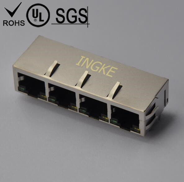 INGKE YKJD80149NL 1x4 Ports 100 BaseT with LED RJ45 Jack Connector