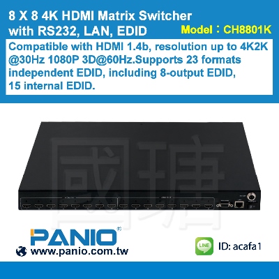 8 X 8 4K HDMI Matrix Switcher with RS232