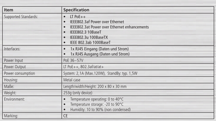 ALLNET ALL048600 LT Power over Ethernet Gigabit Repeater up to 90W