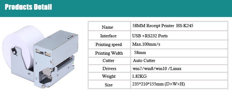 Low price 58mm thermal allinon printer with auto cutter usb panel mount