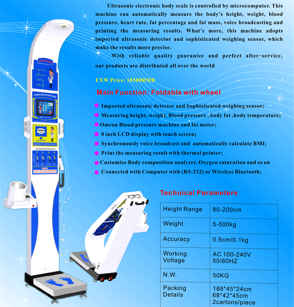 DHM800Z Height Weight BMI Machine Body scale Bluetooth and RS232 Connect computer with CE and RoHS Approved from Ch