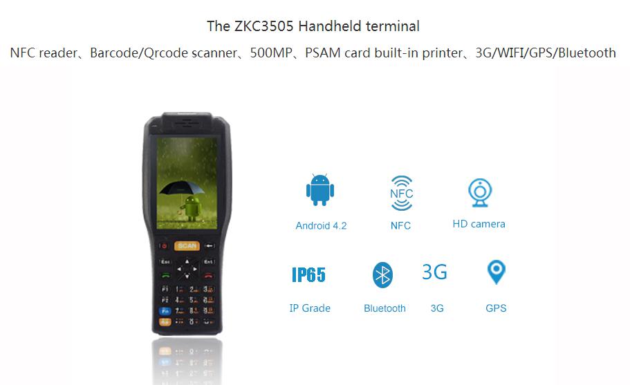 35 inch Android Wireless Barcode Scanner with Printerhandheld PDAMobile Data Terminal ZKC3505