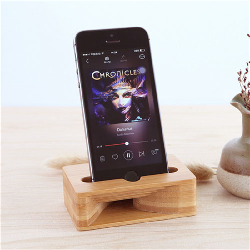 Fashion Bamboo Stand With Speaker Function For Mobile Phone