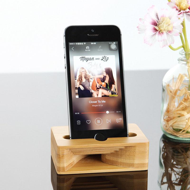 Fashion Bamboo Stand With Speaker Function For Mobile Phone