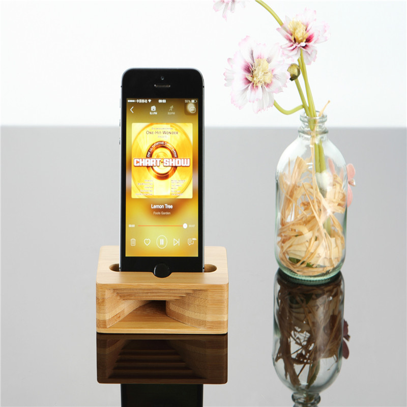 Fashion Bamboo Stand With Speaker Function For Mobile Phone