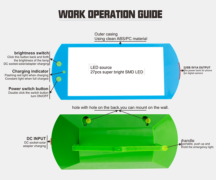 WGP rechargeable led solar emergency light with mobile phone charger