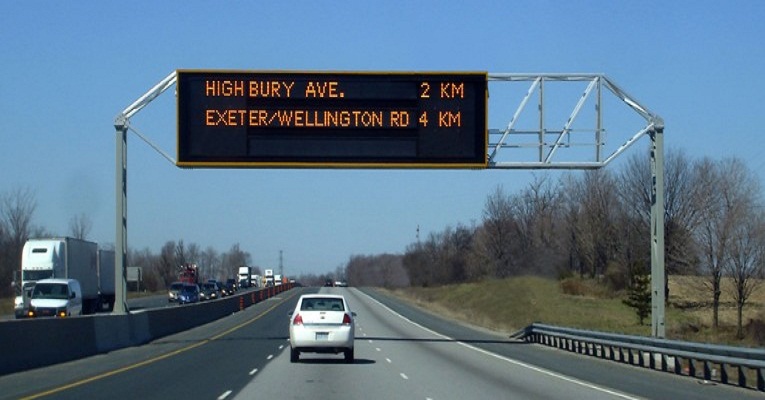 VMS Variable message sign on highway