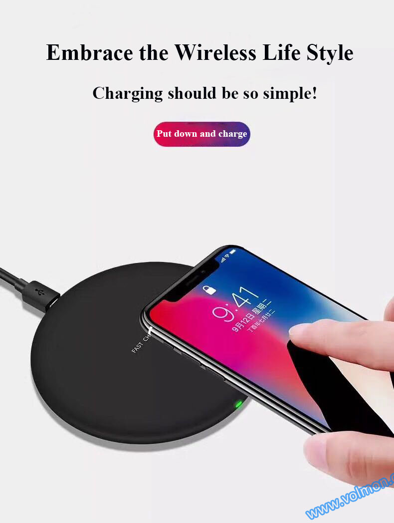 latest small round wireless charger for Qi phones