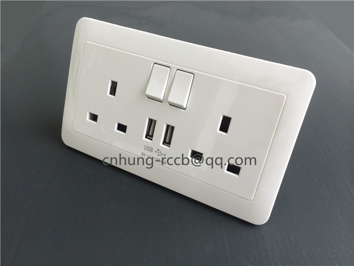 13A 2 Gang SP Switched BS Socket with Dual USB