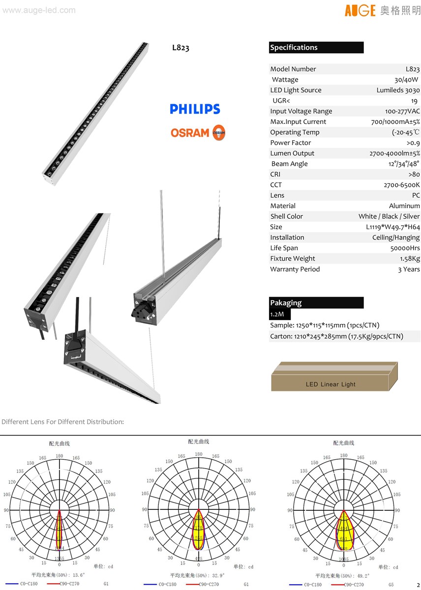 UGR19 led linear light 30W40W seamless connection linear light system low UGR19 antiglare 1200mm 123448 degree