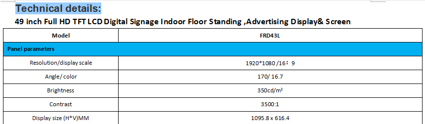 49 inch Full HD TFT LCD Digital Signage Indoor Floor Standing Advertising Display Screen