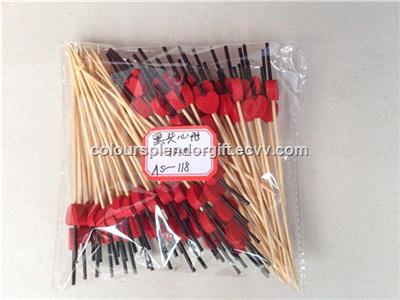12cm Red Heart Bamboo Cocktail Picks Wood Beads Skewers Fruit Toothpicks Sticks Party Bar Supplies Love Wedding
