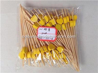 12cm Red Heart Bamboo Cocktail Picks Wood Beads Skewers Fruit Toothpicks Sticks Party Bar Supplies Love Wedding