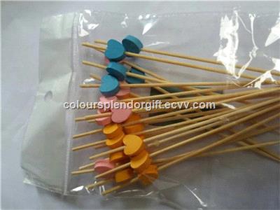 12cm Red Heart Bamboo Cocktail Picks Wood Beads Skewers Fruit Toothpicks Sticks Party Bar Supplies Love Wedding