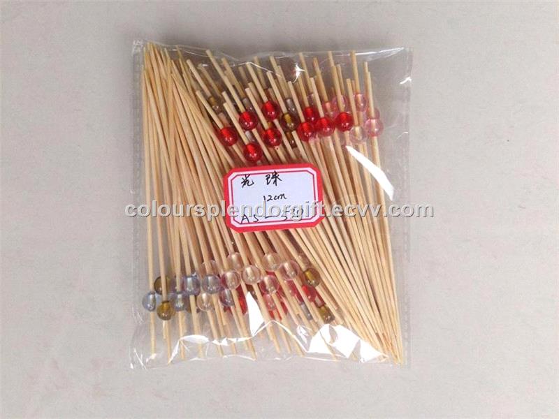12cm The Restaurant Toothpicks Creative Fruit Orange Sign Square Crystal Beads Bamboo Skewer Decorative Fruit Fork