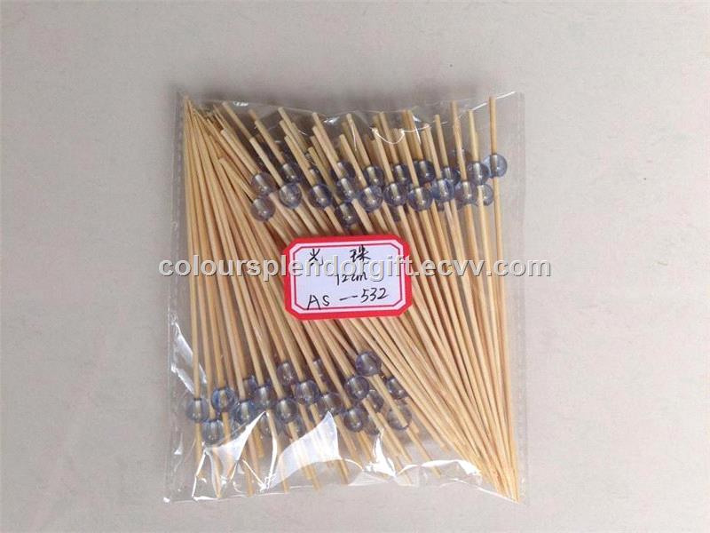 12cm The Restaurant Toothpicks Creative Fruit Orange Sign Square Crystal Beads Bamboo Skewer Decorative Fruit Fork