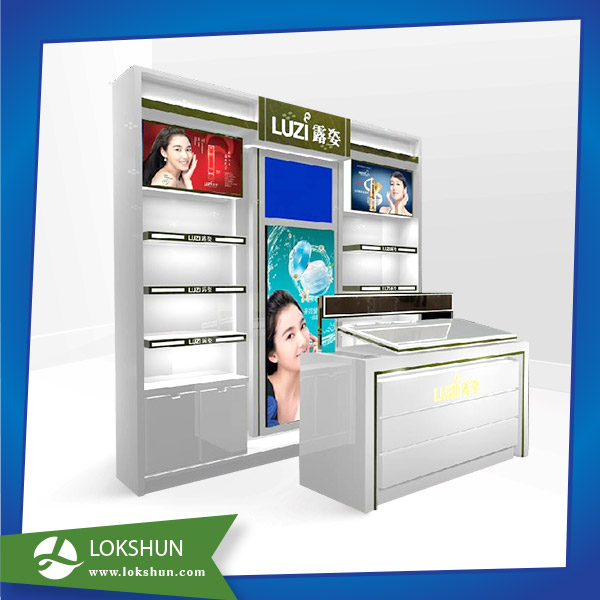 China Cosmetic Wooden Display rack with LED Lights