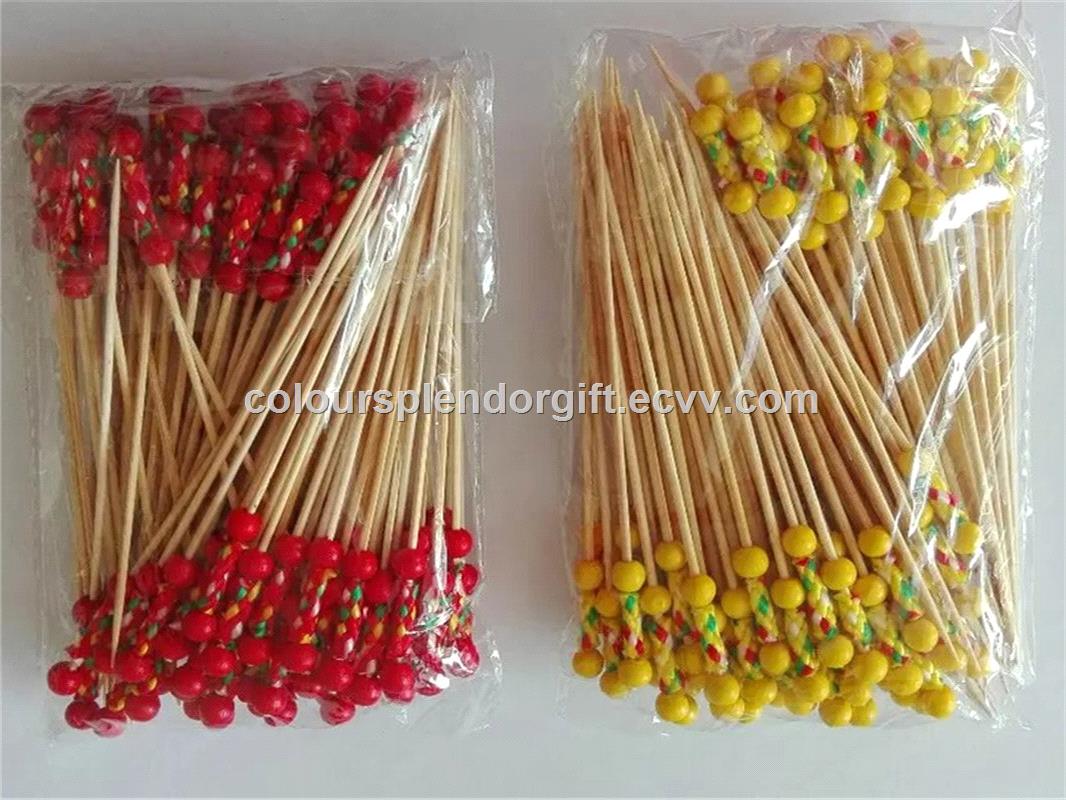 12cm Handmade Bamboo Handle Braided Decorative Cocktail Skewer Party Cocktail Bamboo Loop Fruit Picks