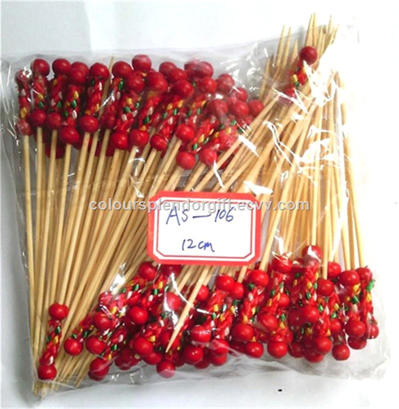 12cm Handmade Bamboo Handle Braided Decorative Cocktail Skewer Party Cocktail Bamboo Loop Fruit Picks