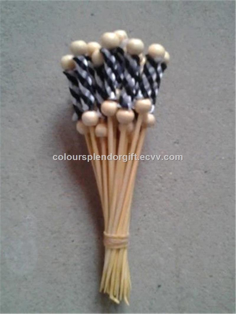 12cm Handmade Bamboo Handle Braided Decorative Cocktail Skewer Party Cocktail Bamboo Loop Fruit Picks